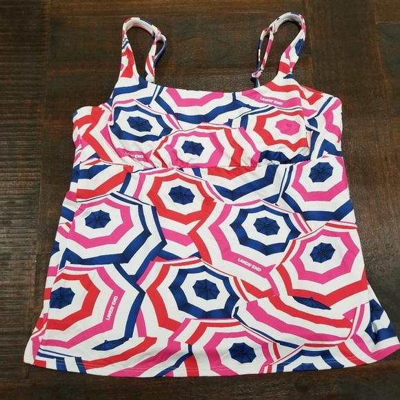 Lands' End Classic Cobalt Beach Umbrella Square Neck Tankini - Picture 3 of 9